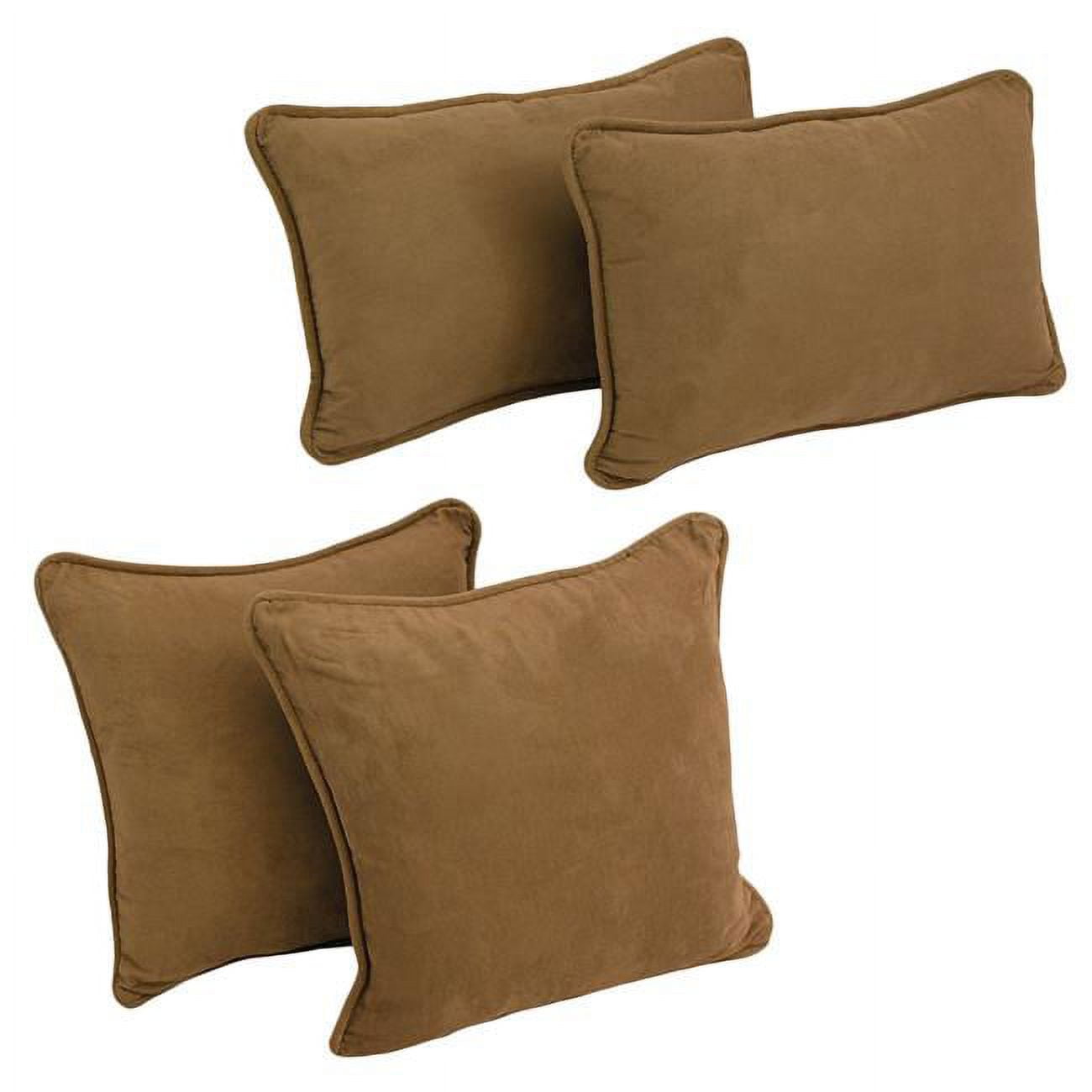 Double-Corded Solid Microsuede Throw Pillows with Inserts, Saddle Brown - Set of 4