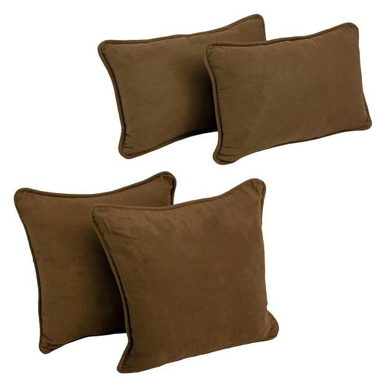 9819-CD-S4-MS-CH Double-Corded Solid Microsuede Throw Pillows with Inserts, Chocolate - Set of 4