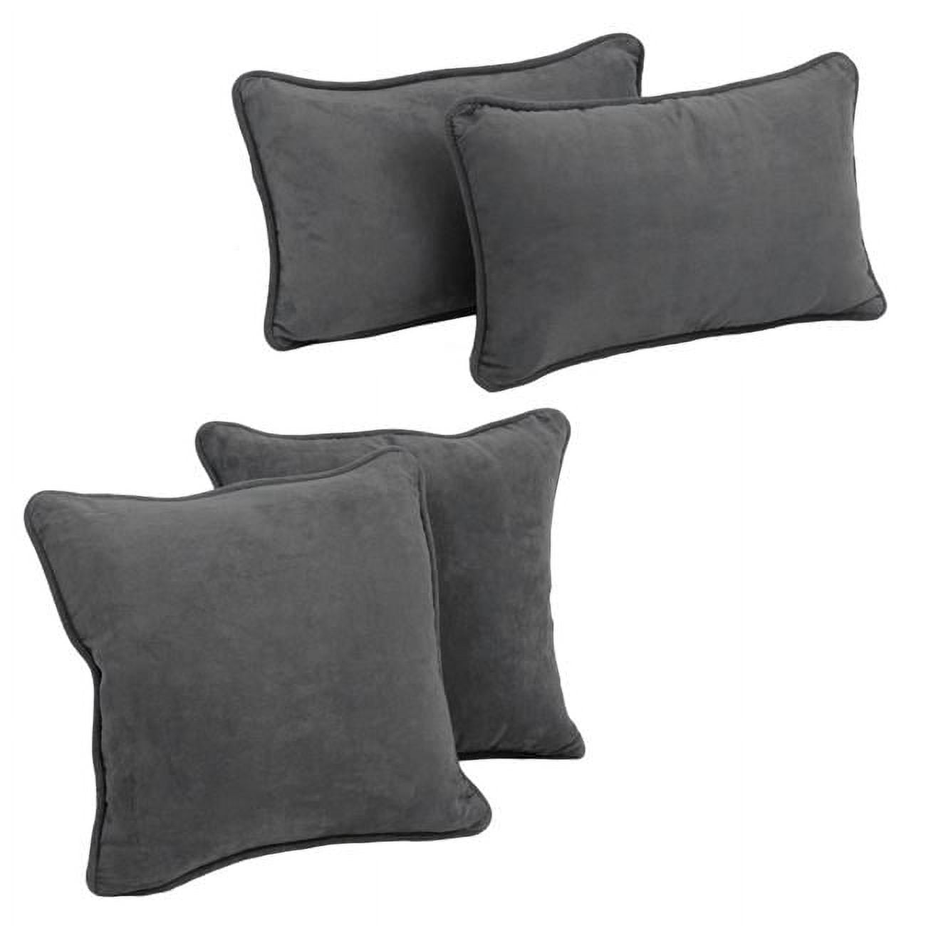 9819-CD-S4-MS-GY Double-Corded Solid Microsuede Throw Pillows with Inserts, Steel Grey - Set of 4