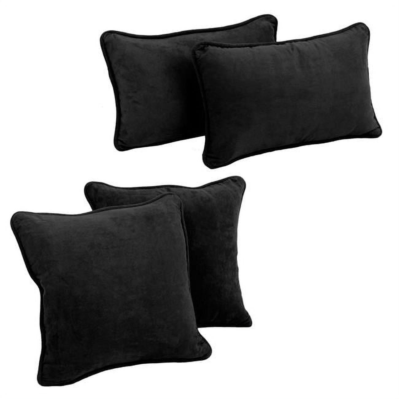 Double-Corded Solid Microsuede Throw Pillows with Inserts, Black - Set of 4