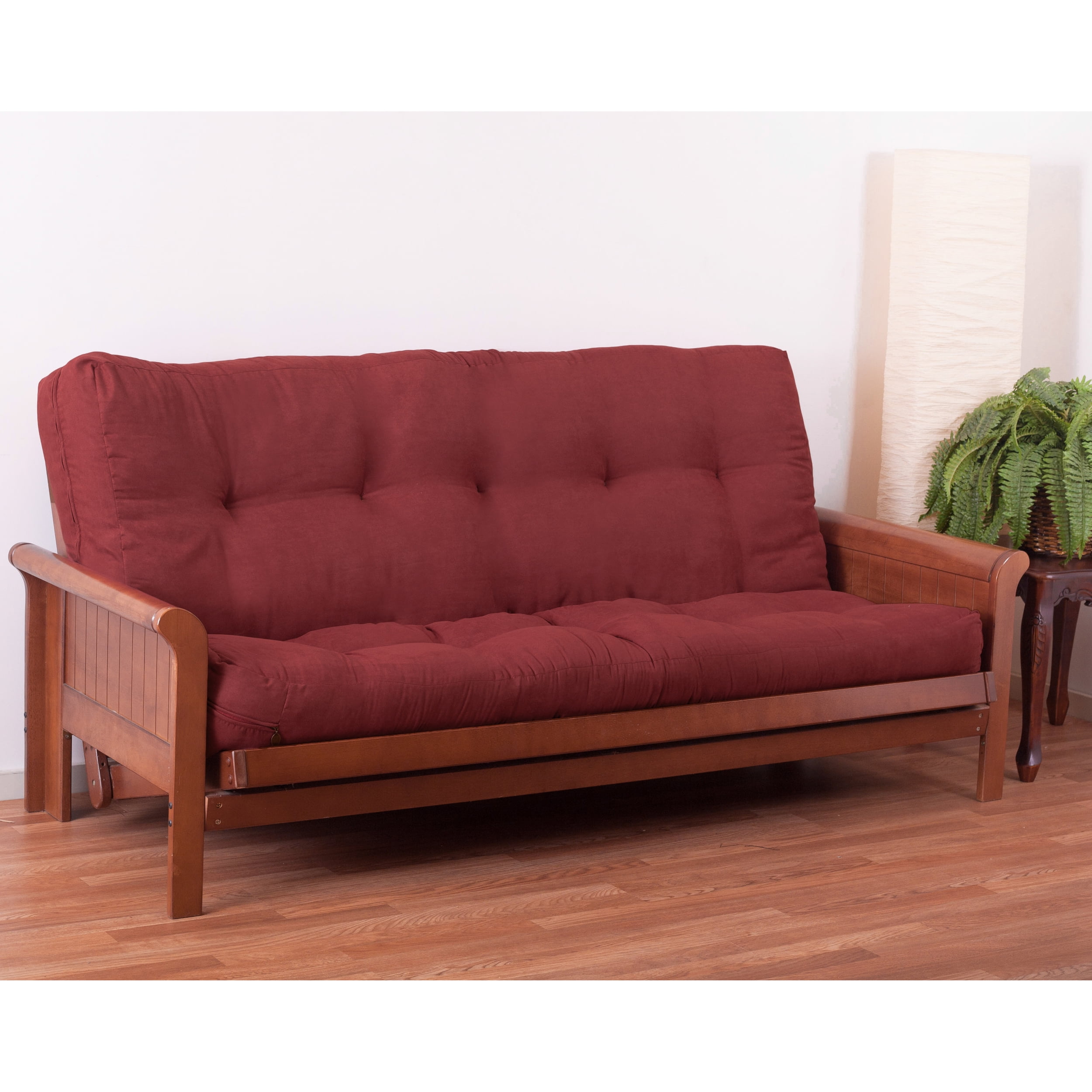 9606-B-MS-RW 7 in. Vitality Microsuede Full Size Futon Mattress, Red Wine
