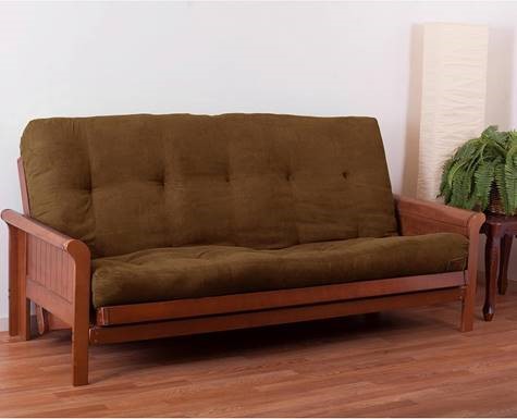 9611-B-MS-SB 7 in. Vitality Microsuede Queen Size Futon Mattress, Saddle Brown