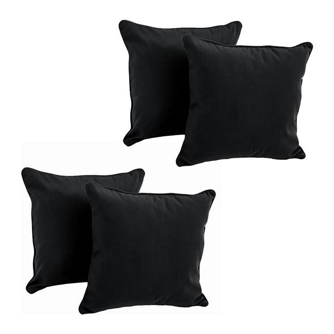 9810-CD-S4-TW-BK 18 in. Double-Corded Solid Twill Square Throw Pillows with Inserts, Black - Set of 4