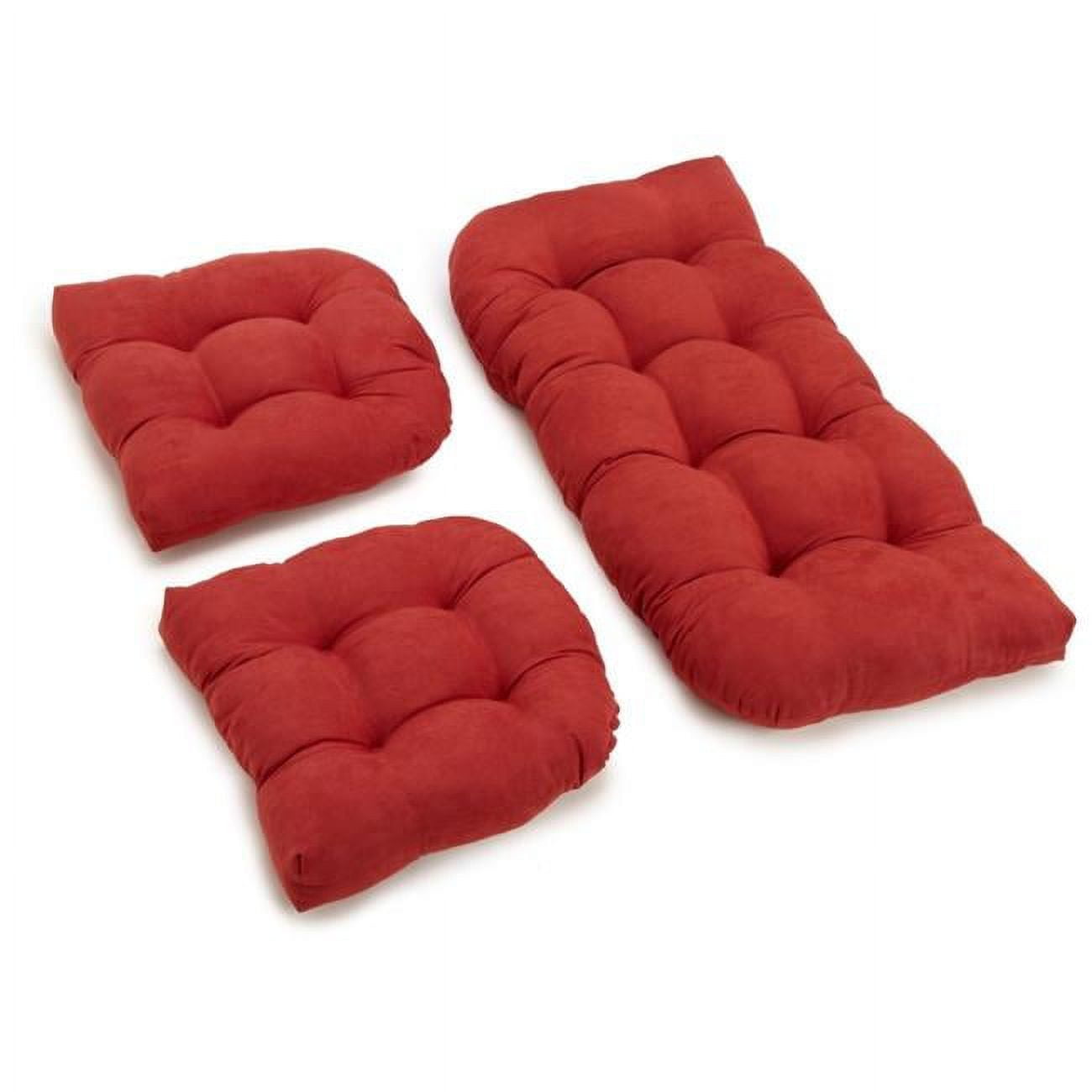 93180-S3-MS-CR U-Shaped Microsuede Tufted Settee Cushion Set, Cardinal Red - Set of 3 -  Blazing Needles