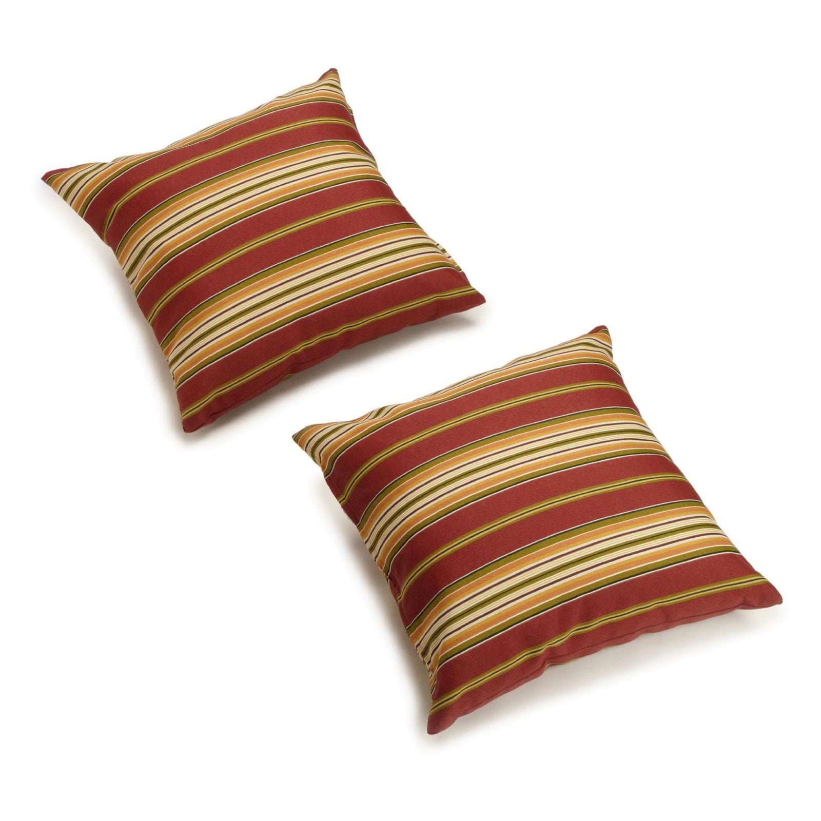 17 in. Square Solid Polyester Outdoor Throw Pillows, Kingsley Stripe Ruby - Set of 2