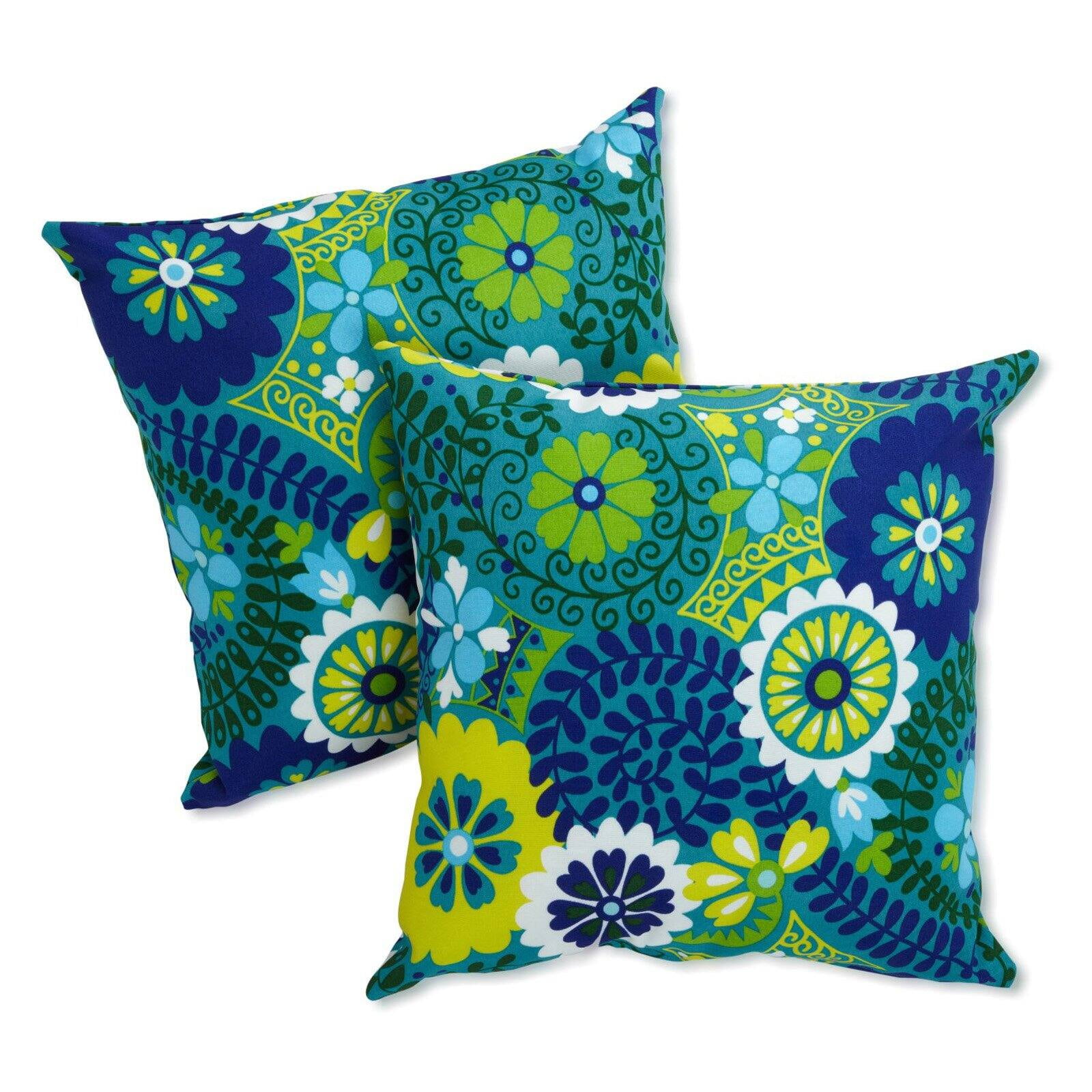 9910-S2-REO-34 17 in. Square Solid Polyester Outdoor Throw Pillows, Luxury Azure - Set of 2