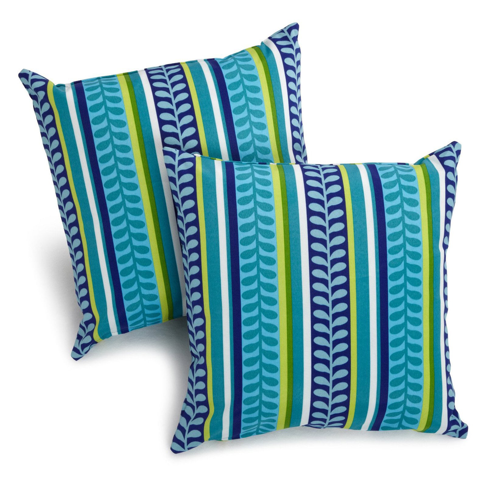 17 in. Square Solid Polyester Outdoor Throw Pillows, Pike Azure - Set of 2