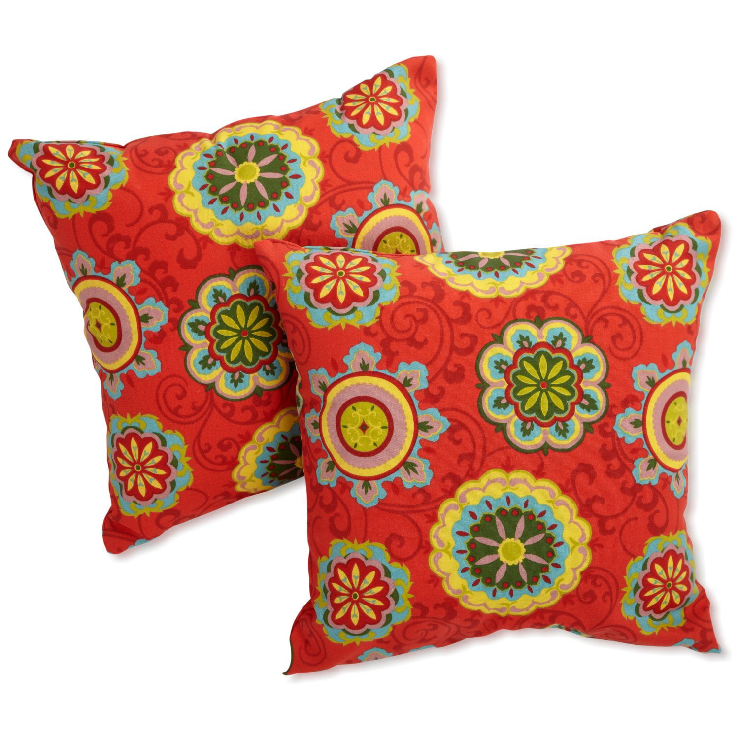 17 in. Square Solid Polyester Outdoor Throw Pillows, Farrington Terrace Grenadine - Set of 2