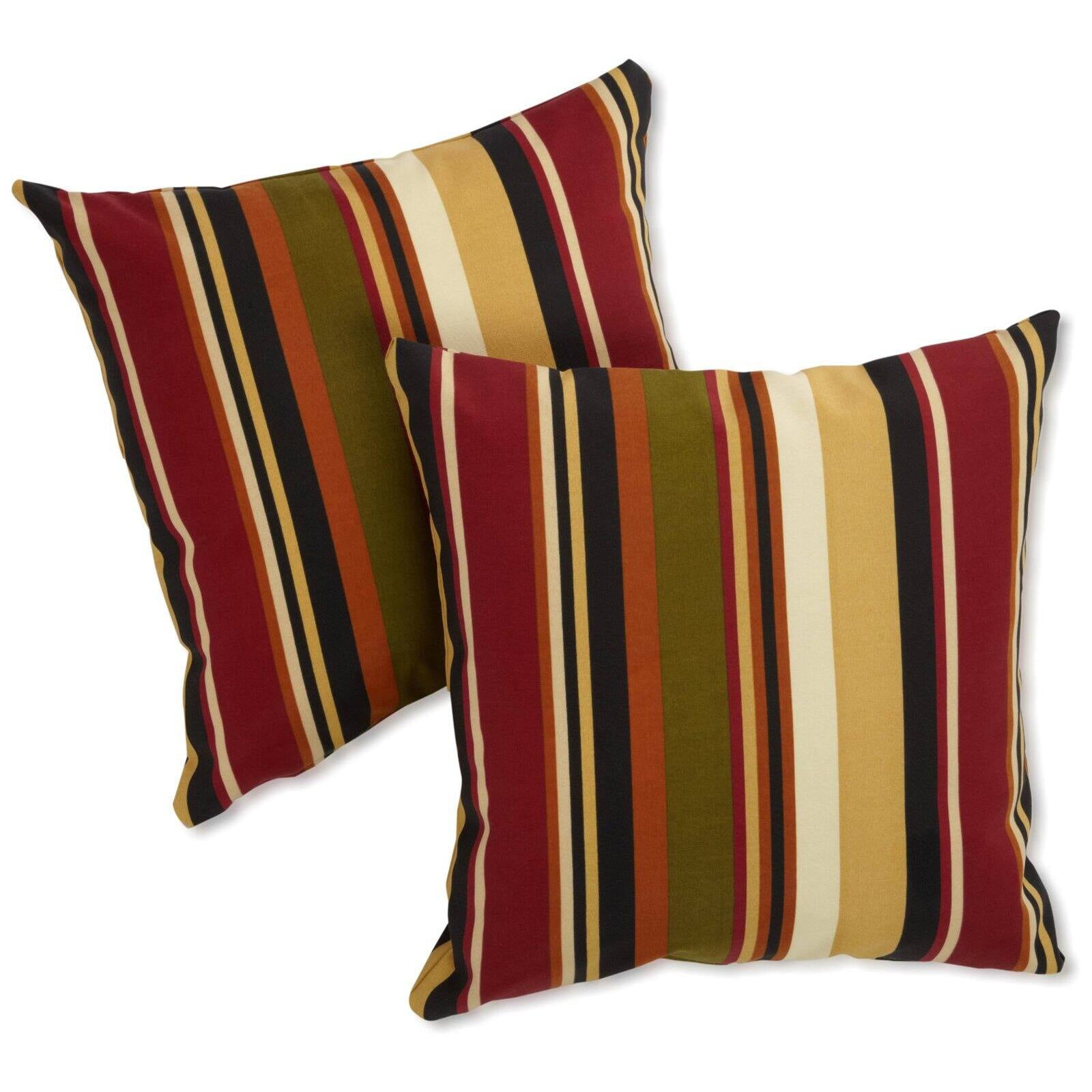 Picture of Blazing Needles 9913-S2-REO-17 Spun Polyester Outdoor Floor Pillows, Kingsley Stripe Ruby - Set of 2