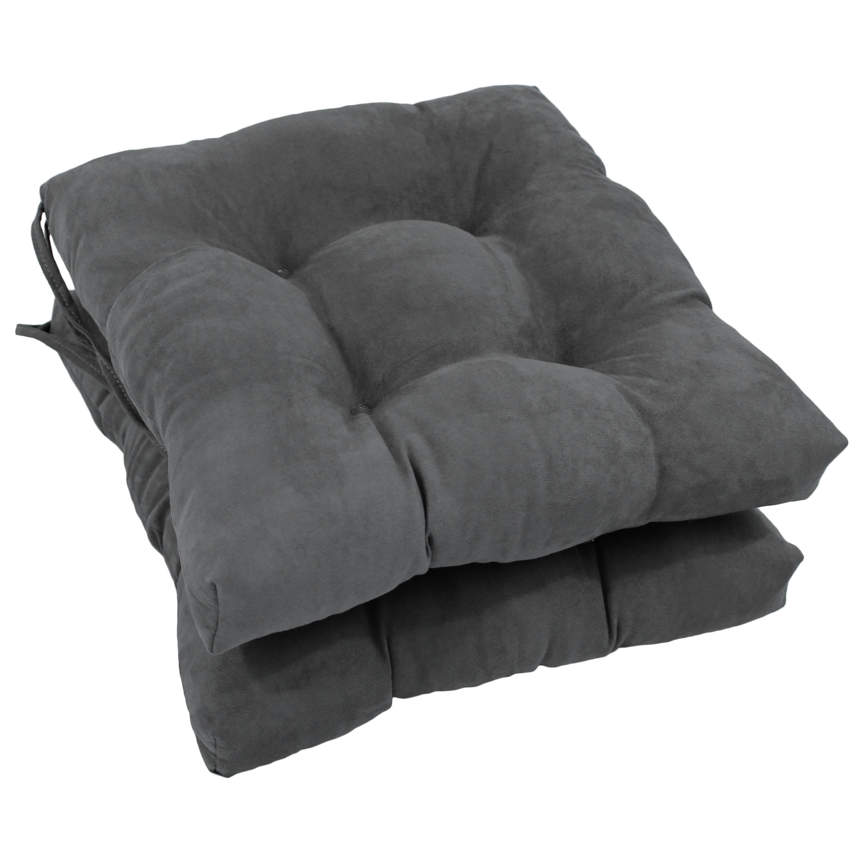 Picture of Blazing Needles 916X16SQ-T-2CH-MS-GY 16 in. Solid Microsuede Square Tufted Chair Cushions&#44; Steel Grey - Set of 2