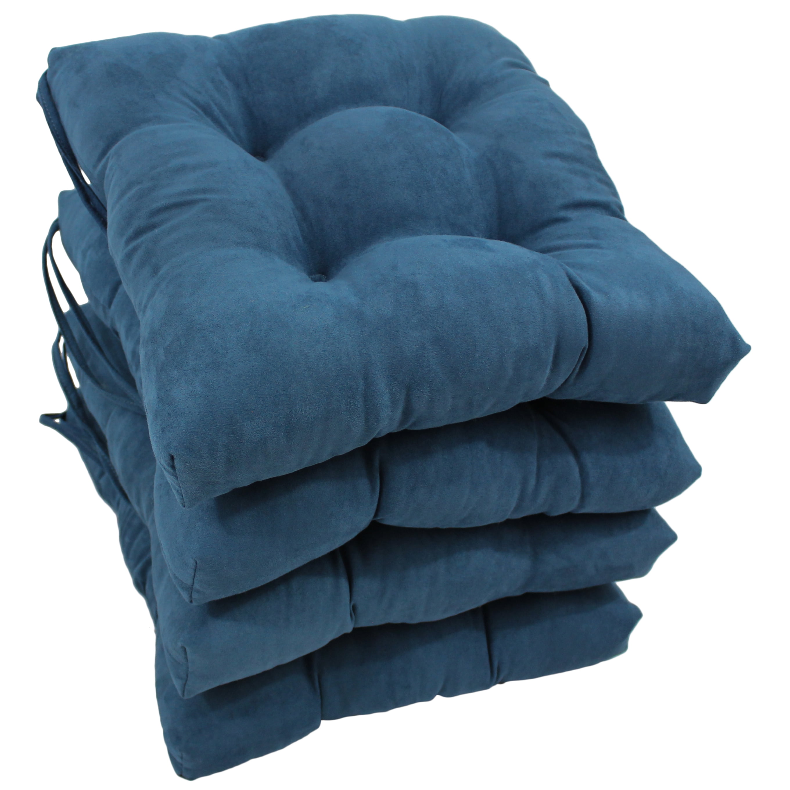 Picture of Blazing Needles 916X16SQ-T-4CH-MS-IN 16 in. Solid Microsuede Square Tufted Chair Cushions, Indigo - Set of 4