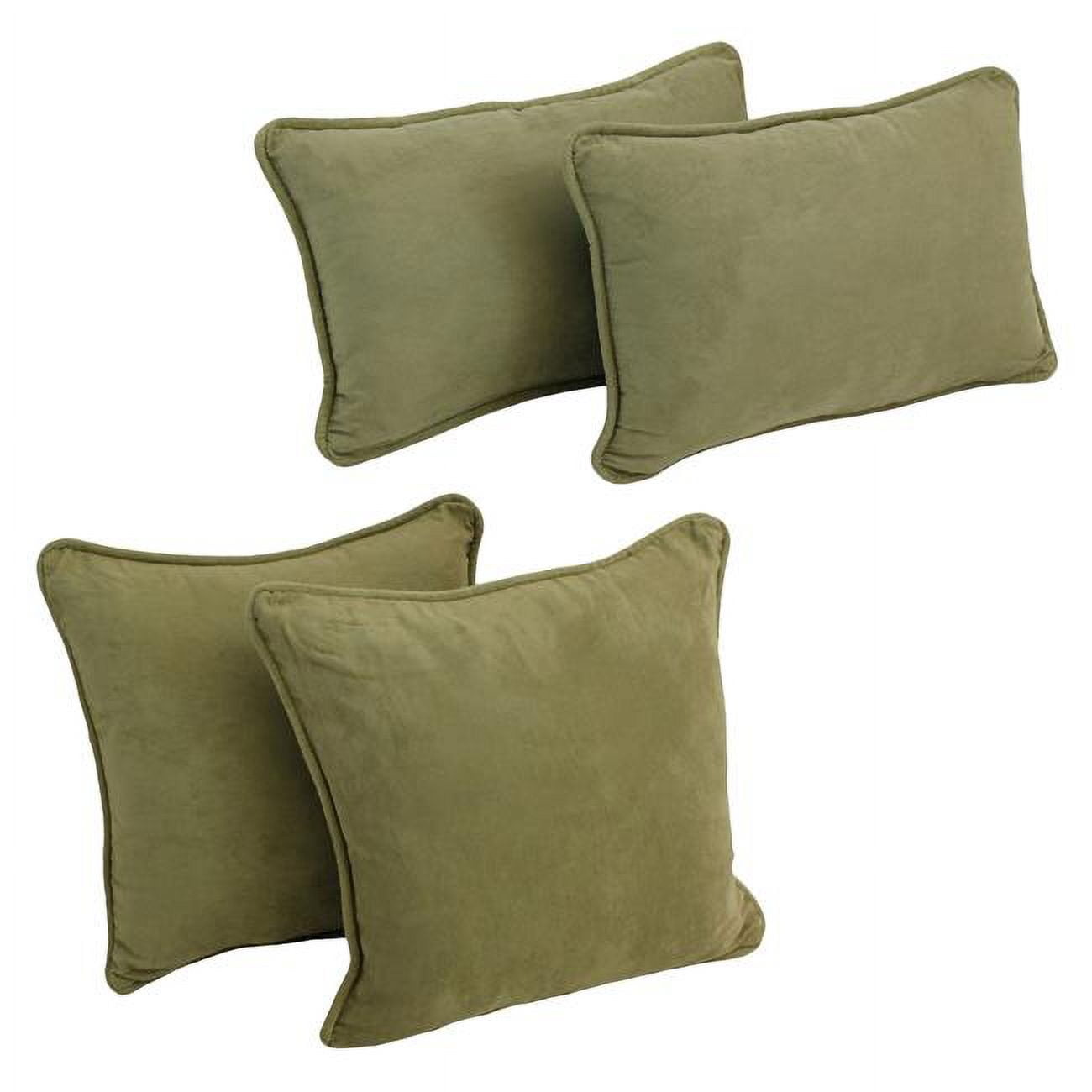 9819-CD-S4-MS-SG Double-Corded Solid Microsuede Throw Pillows with Inserts, Sage Green - Set of 4