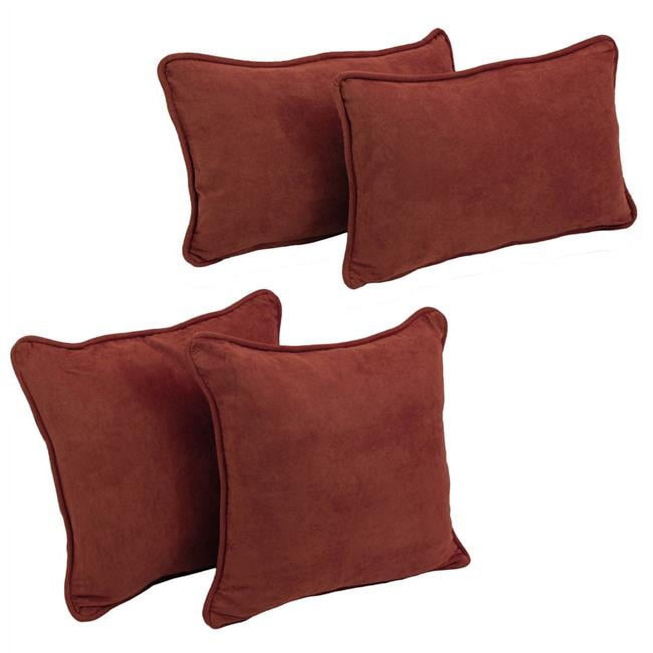 9819-CD-S4-MS-RW Double-Corded Solid Microsuede Throw Pillows with Inserts, Red Wine - Set of 4