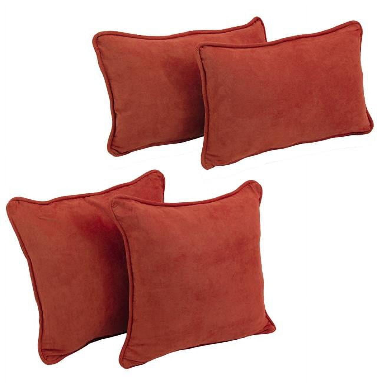 9819-CD-S4-MS-CR Double-Corded Solid Microsuede Throw Pillows with Inserts, Cardinal Red - Set of 4