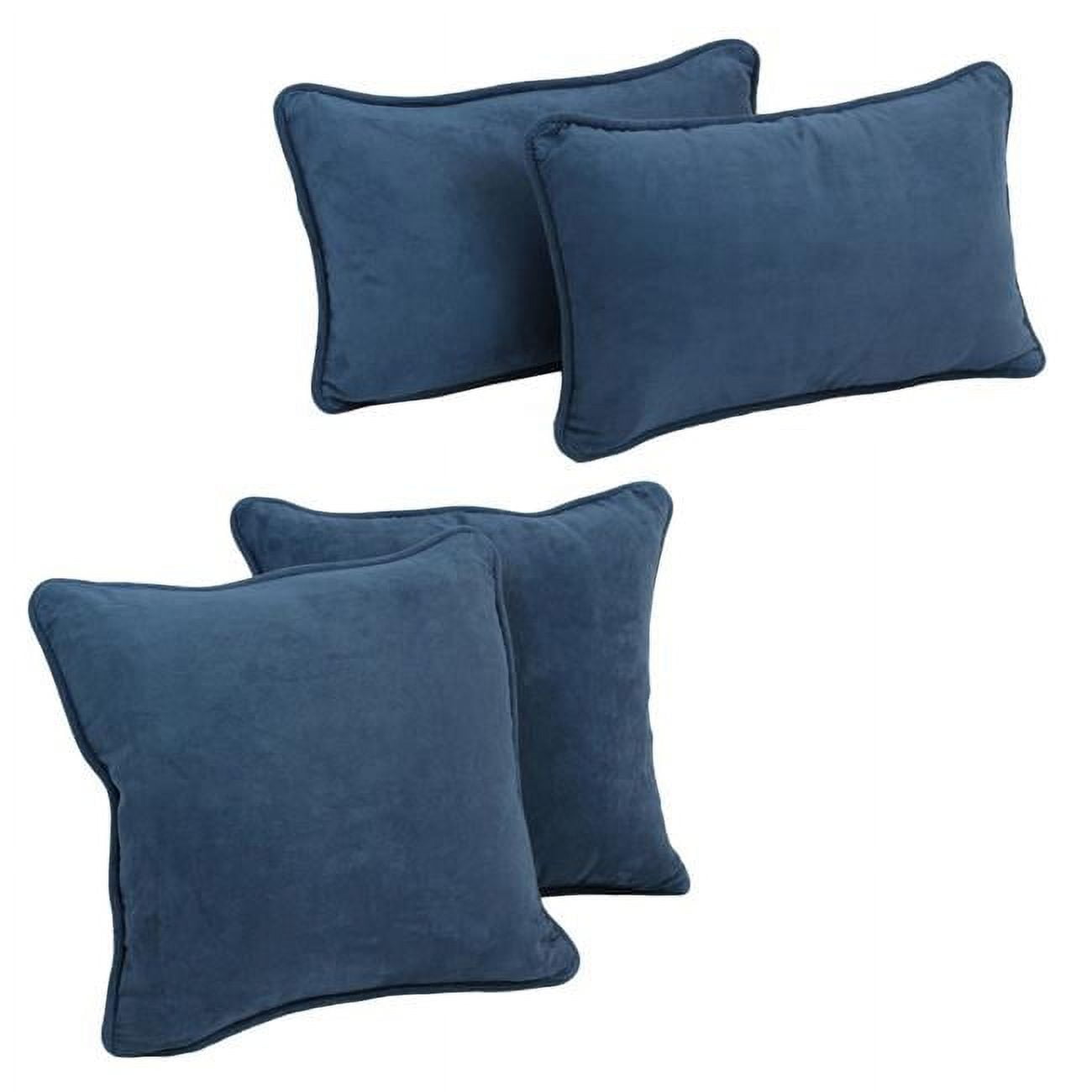 9819-CD-S4-MS-IN Double-Corded Solid Microsuede Throw Pillows with Inserts, Indigo - Set of 4