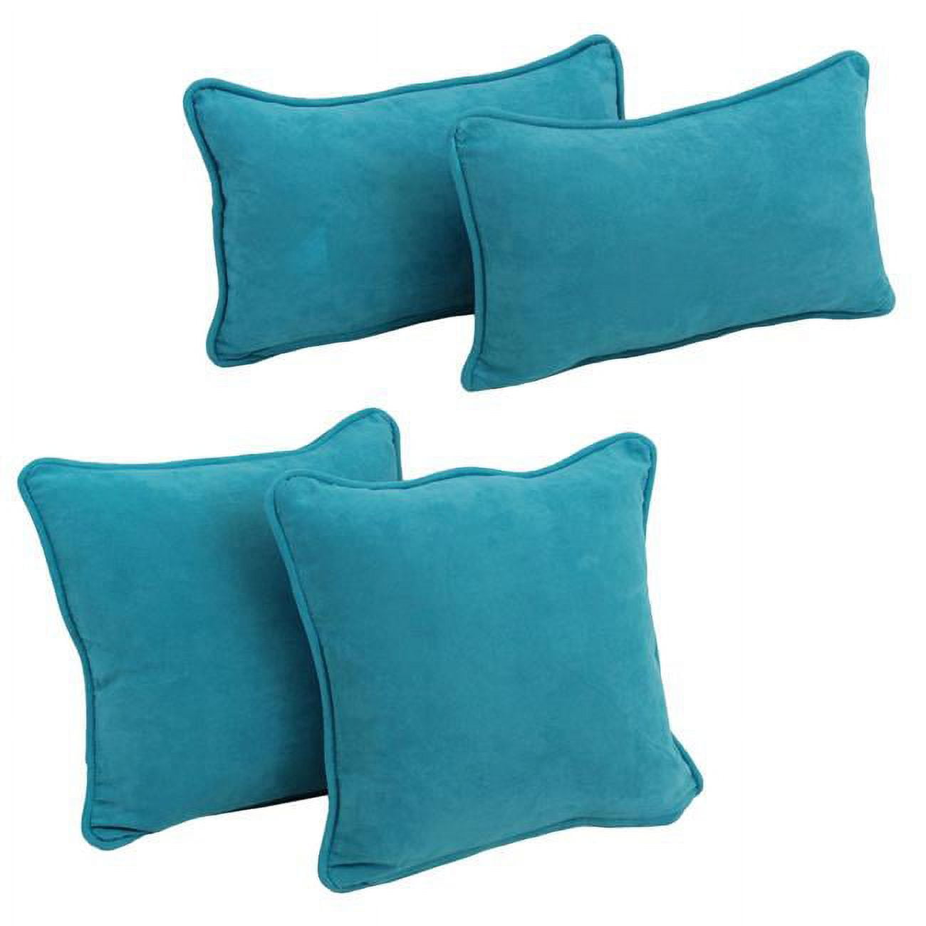 9819-CD-S4-MS-AB Double-Corded Solid Microsuede Throw Pillows with Inserts, Aqua Blue - Set of 4