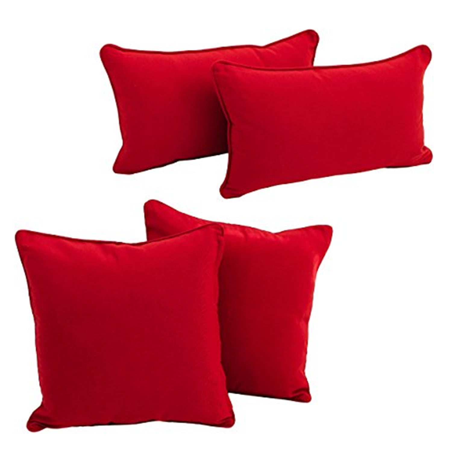 Double-Corded Solid Twill Throw Pillows with Inserts, Red - Set of 4