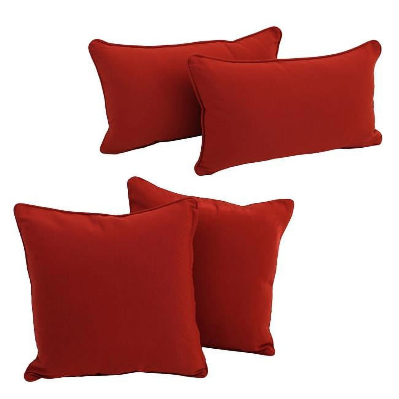 9819-CD-S4-TW-RR Double-Corded Solid Twill Throw Pillows with Inserts, Ruby Red - Set of 4
