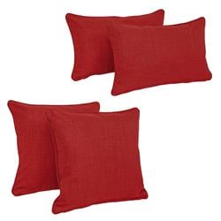 Double-Corded Solid Outdoor Spun Polyester Throw Pillows with Inserts, Paprika - Set of 4