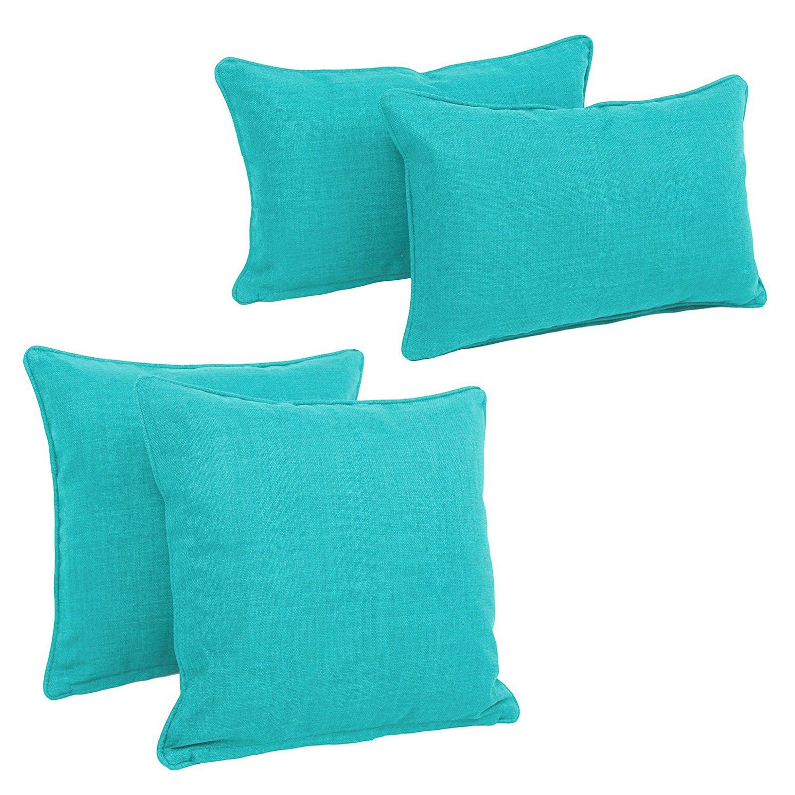 Double-Corded Solid Outdoor Spun Polyester Throw Pillows with Inserts, Aqua Blue - Set of 4