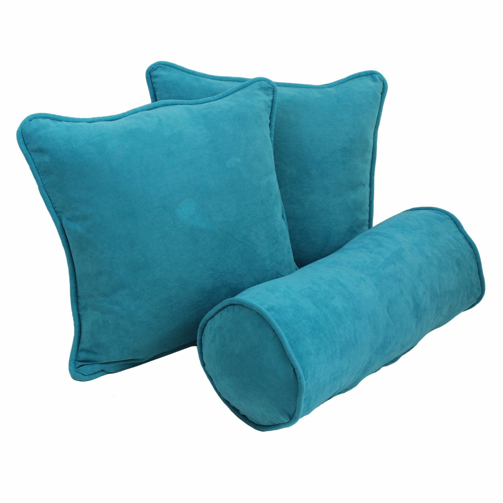 Double-Corded Solid Outdoor Spun Polyester Throw Pillows with Inserts, Aqua Blue - Set of 3