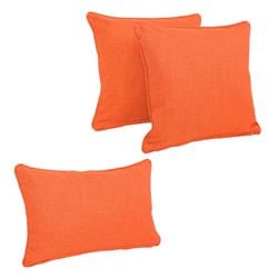 9817-CD-S3-REO-SOL-13 Double-Corded Solid Outdoor Spun Polyester Throw Pillows with Inserts, Tangerine Dream - Set of 3