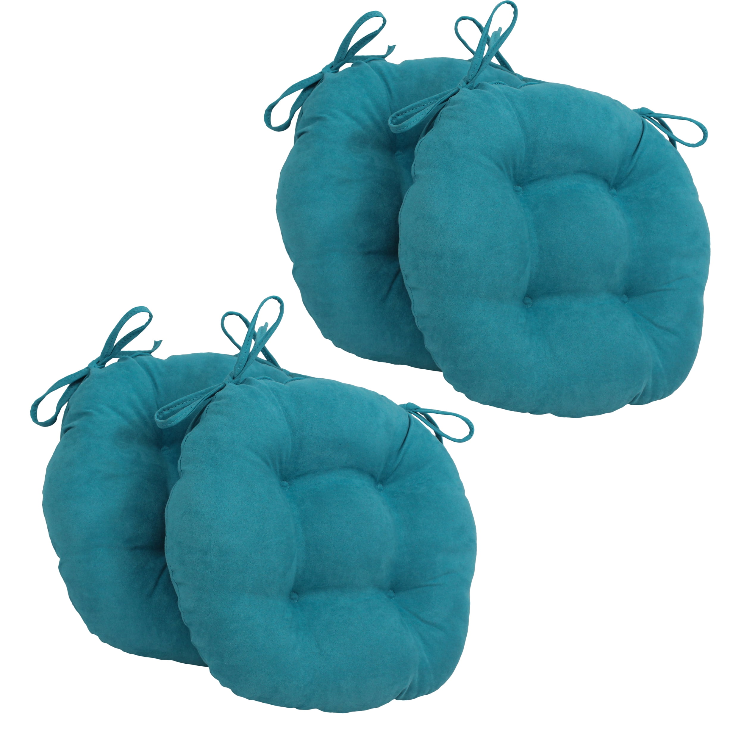 Picture of Blazing Needles 916X16RD-T-4CH-MS-AB 16 in. Solid Microsuede Round Tufted Chair Cushions&#44; Aqua Blue - Set of 4
