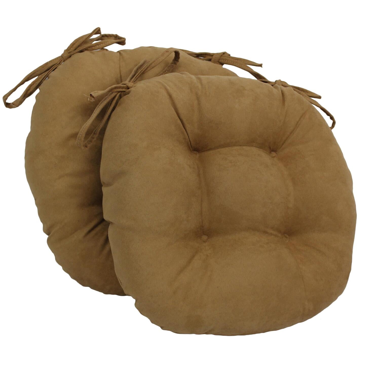 Picture of Blazing Needles 916X16RD-T-2CH-MS-CM 16 in. Solid Microsuede Round Tufted Chair Cushions, Camel - Set of 2