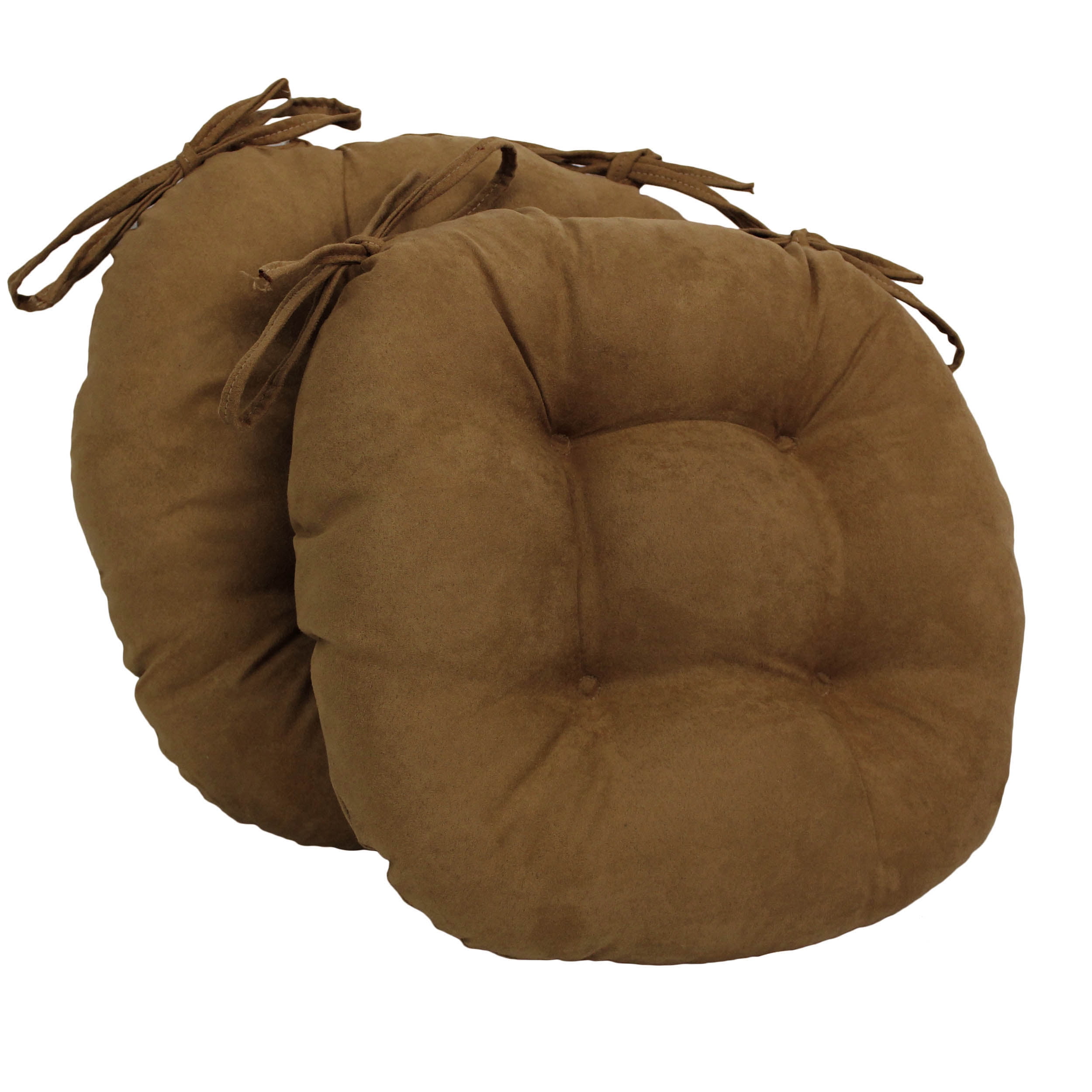 Picture of Blazing Needles 916X16RD-T-2CH-MS-SB 16 in. Solid Microsuede Round Tufted Chair Cushions&#44; Saddle Brown - Set of 2