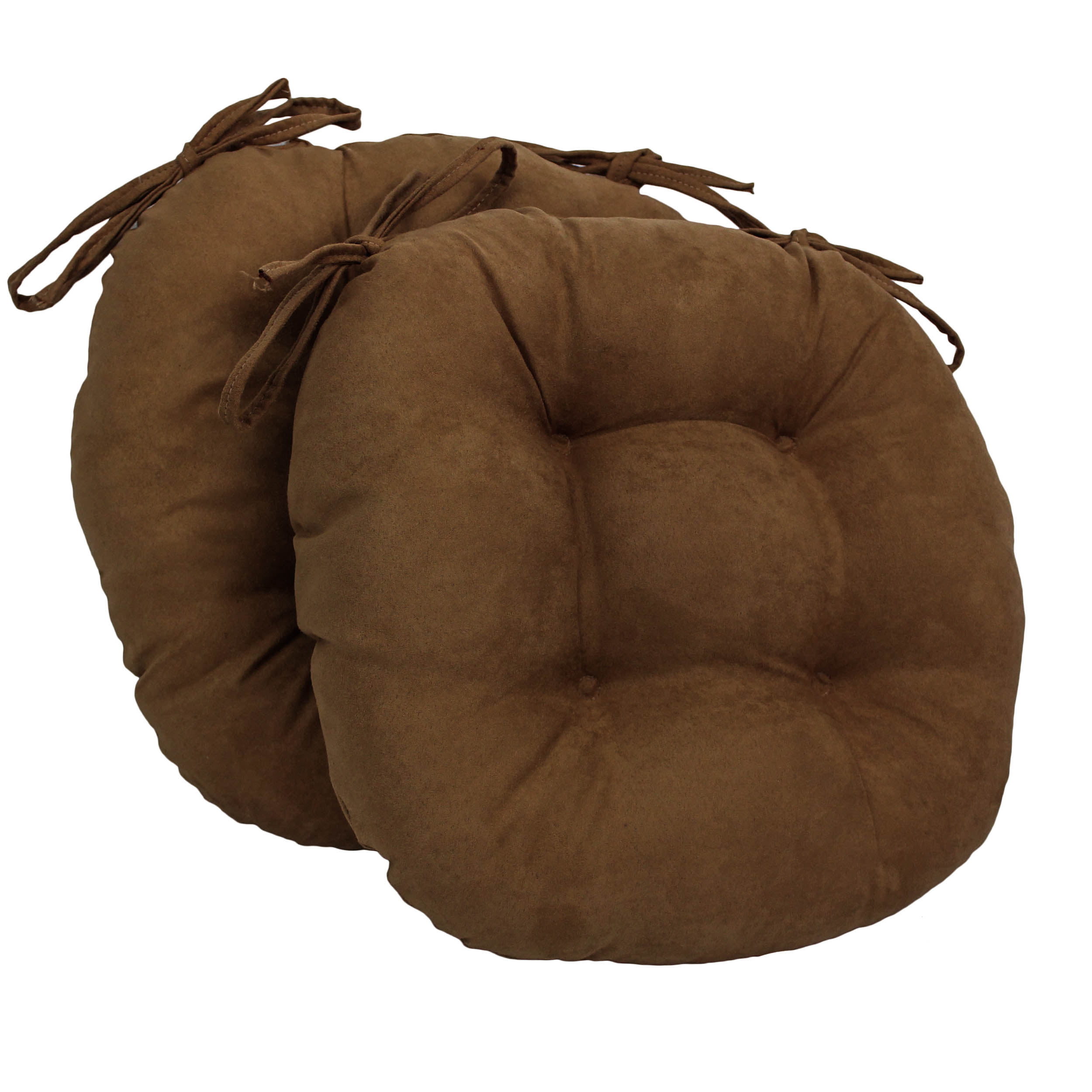 Picture of Blazing Needles 916X16RD-T-2CH-MS-CH 16 in. Solid Microsuede Round Tufted Chair Cushions, Chocolate - Set of 2