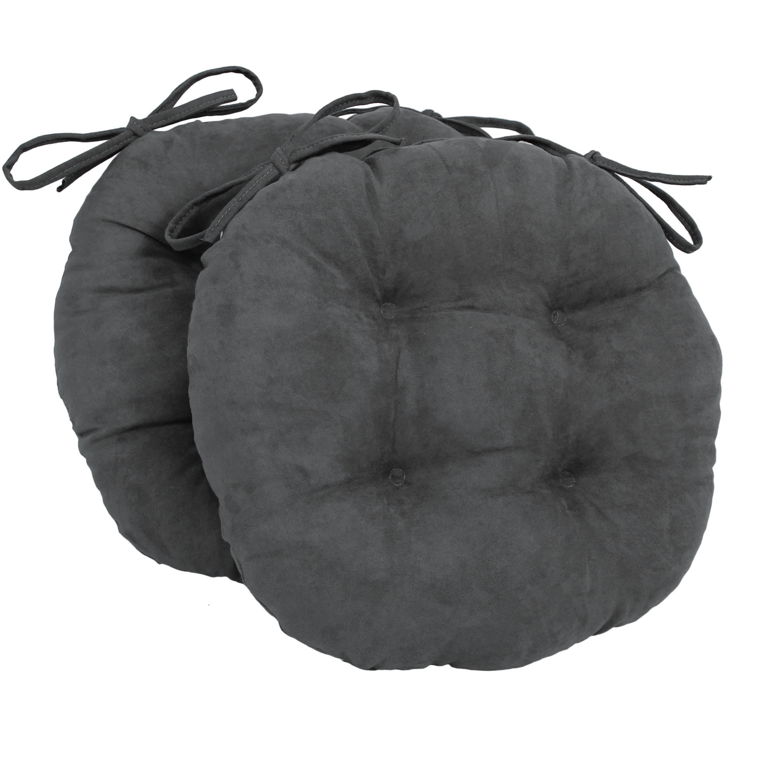 Picture of Blazing Needles 916X16RD-T-2CH-MS-GY 16 in. Solid Microsuede Round Tufted Chair Cushions, Steel Grey - Set of 2