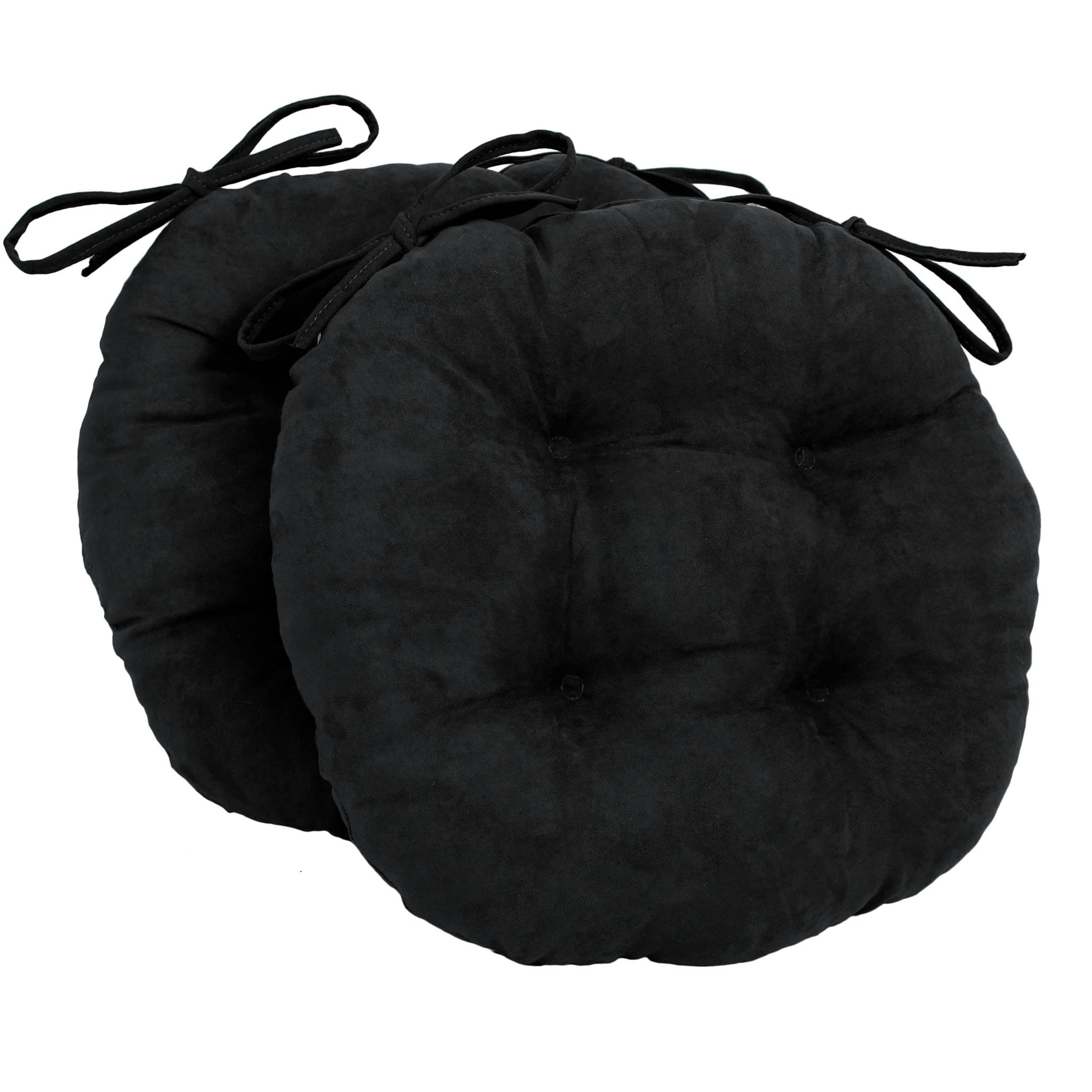 Picture of Blazing Needles 916X16RD-T-2CH-MS-BK 16 in. Solid Microsuede Round Tufted Chair Cushions, Black - Set of 2