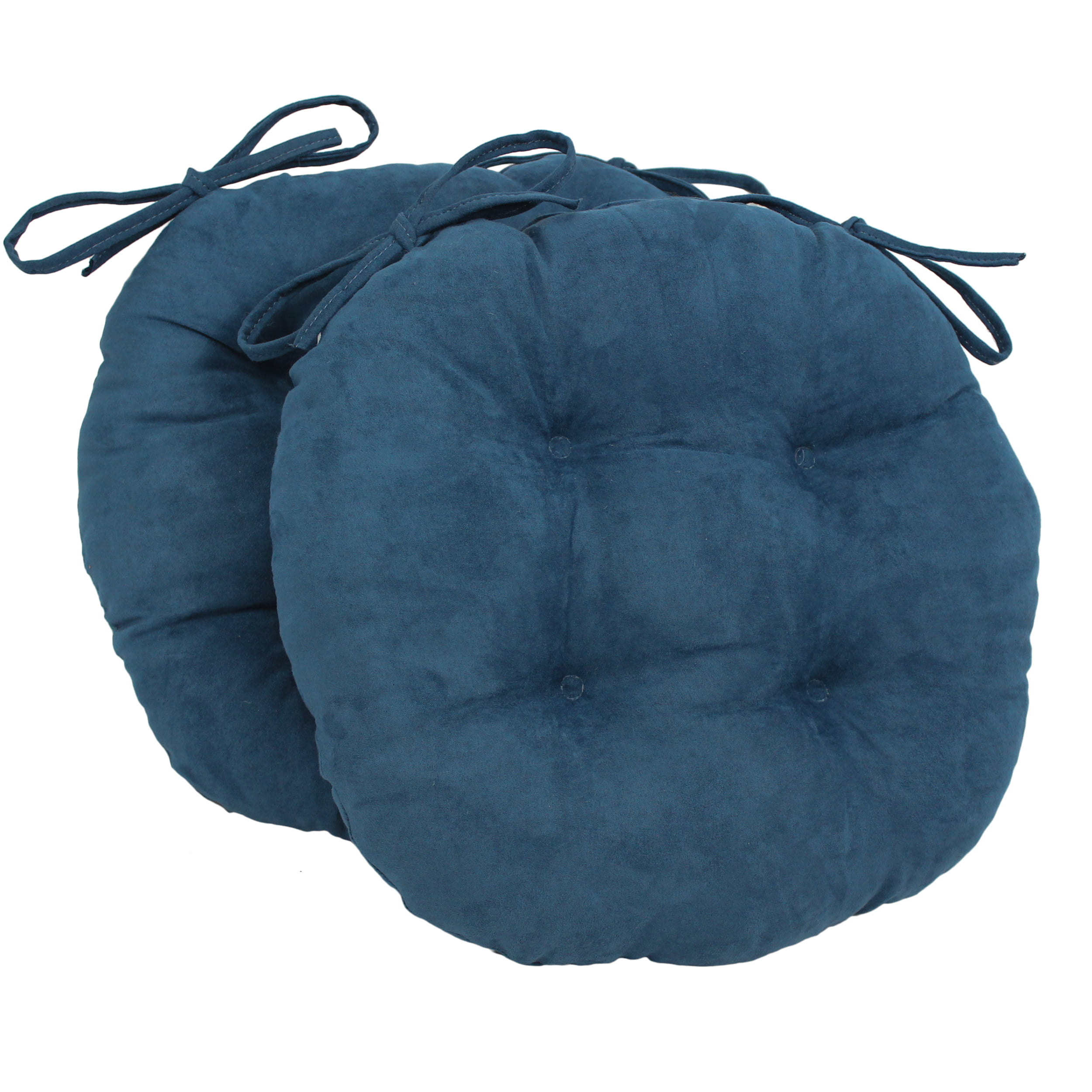Picture of Blazing Needles 916X16RD-T-2CH-MS-IN 16 in. Solid Microsuede Round Tufted Chair Cushions, Indigo - Set of 2