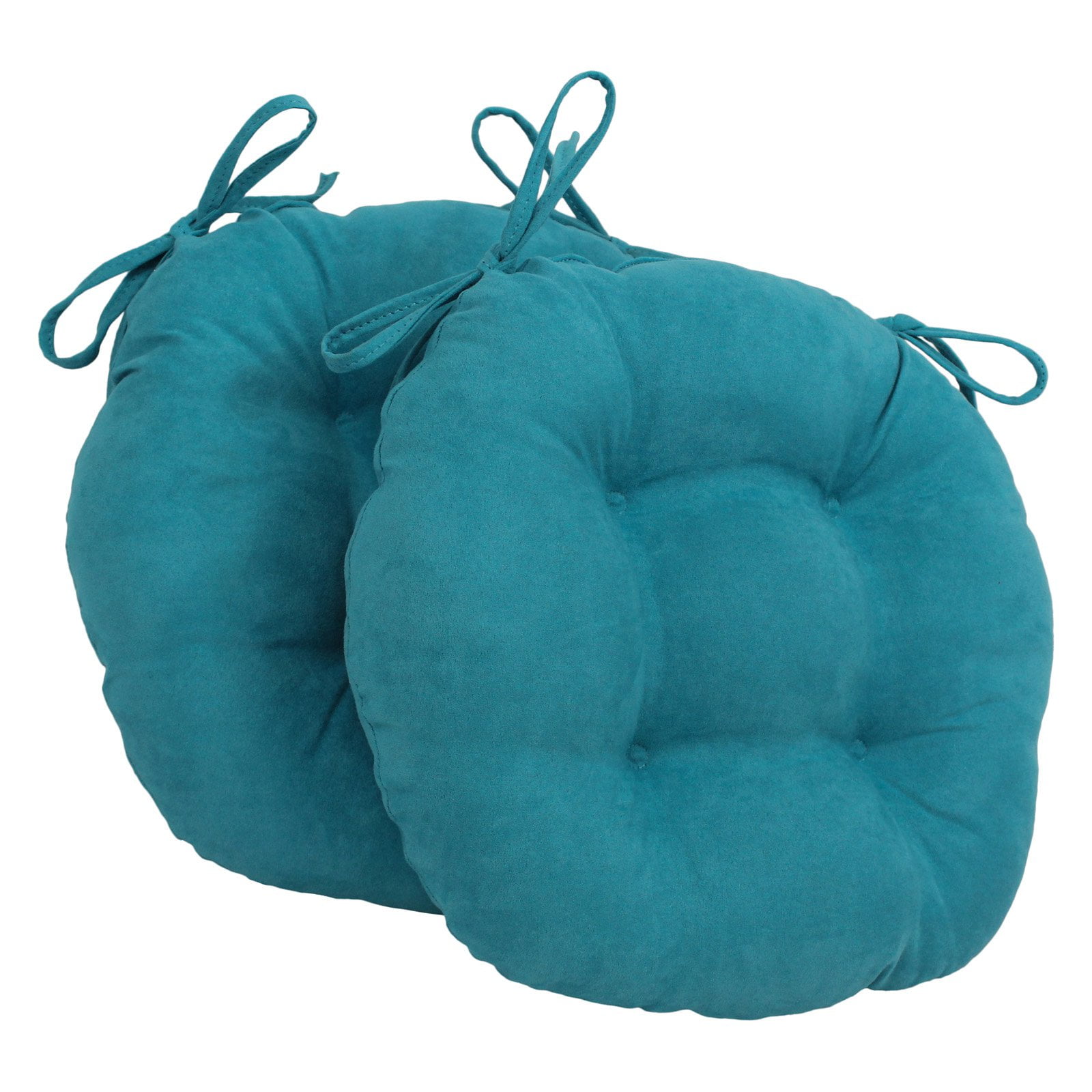 Picture of Blazing Needles 916X16RD-T-2CH-MS-AB 16 in. Solid Microsuede Round Tufted Chair Cushions, Aqua Blue - Set of 2