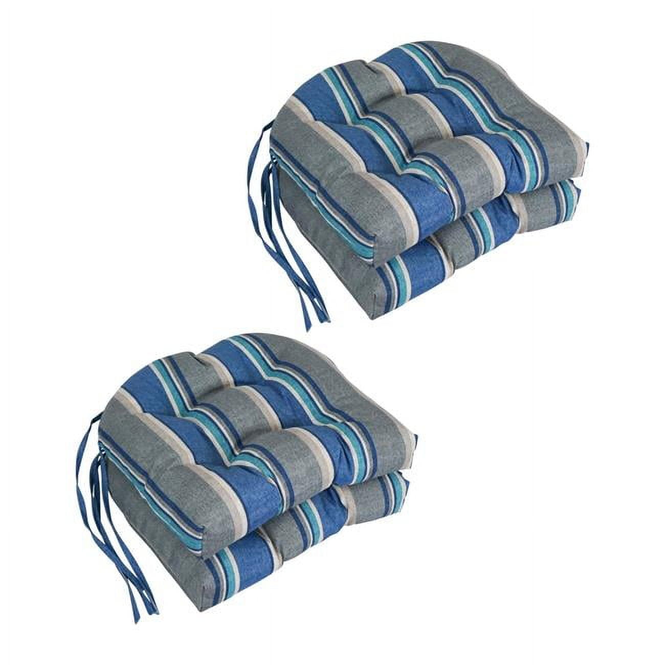 Picture of Blazing Needles 916X16US-T-4CH-REO-66 16 in. Spun Polyester Patterned Outdoor U-Shaped Tufted Chair Cushions, Sovaro Denim - Set of 4