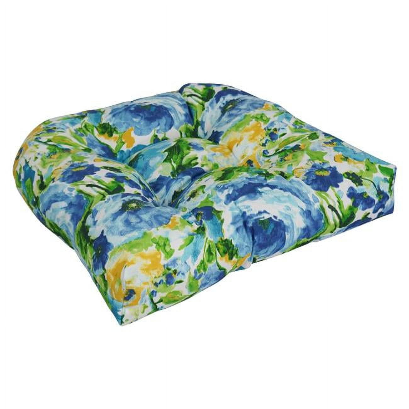 Picture of Blazing Needles 93184-1CH-REO-65 19 in. U-Shaped Patterned Spun Polyester Tufted Dining Chair Cushion, Lesandra Sunblue