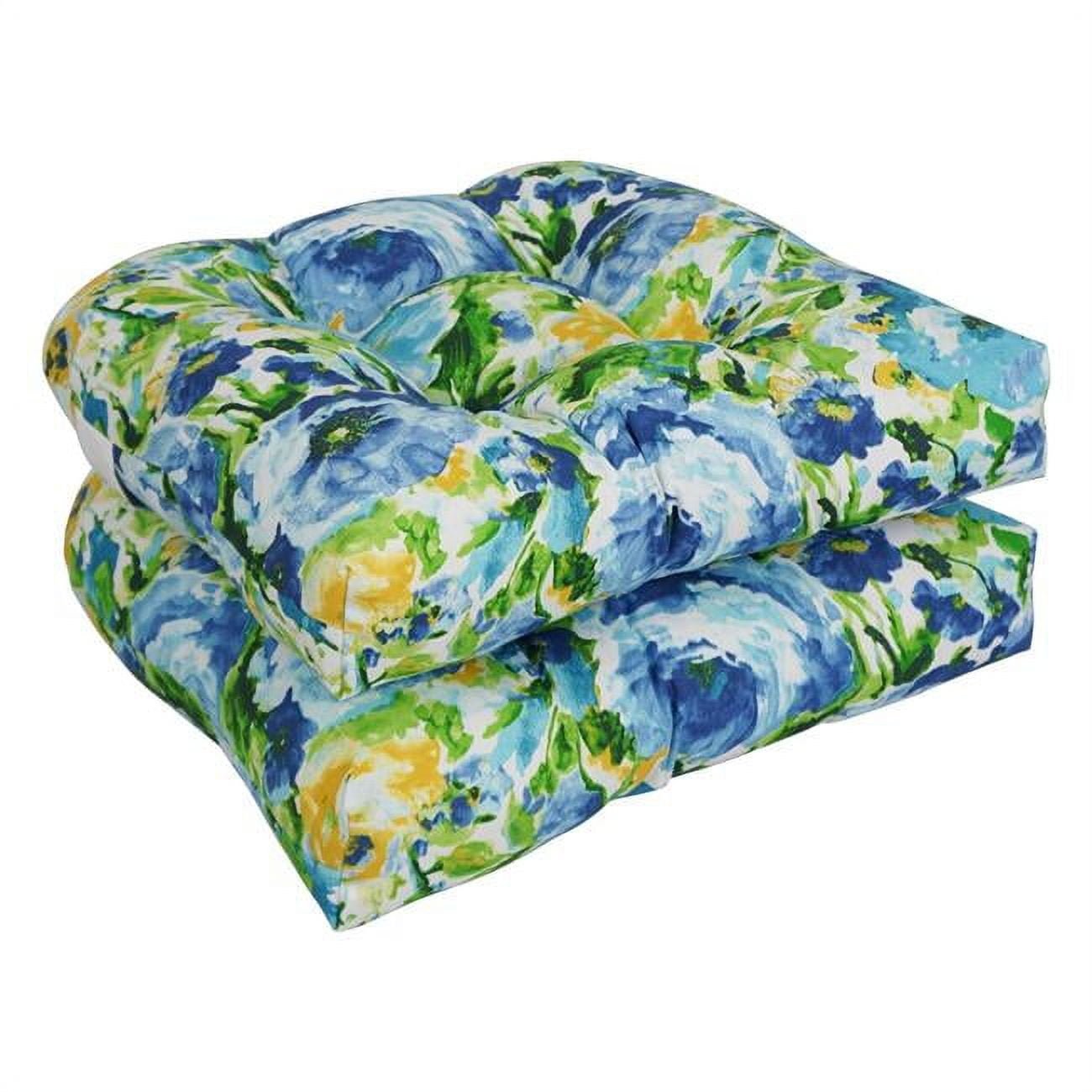 Picture of Blazing Needles 93184-2CH-REO-65 19 in. U-Shaped Patterned Spun Polyester Tufted Dining Chair Cushions, Lesandra Sunblue - Set of 2