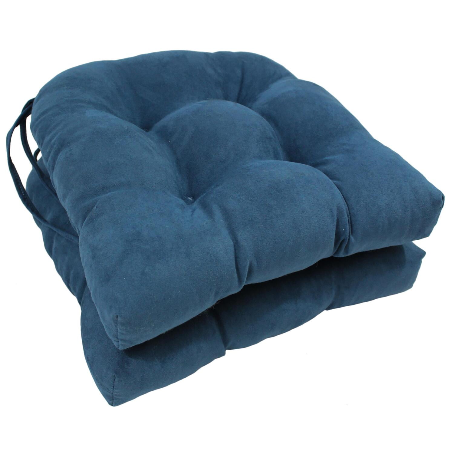 Picture of Blazing Needles 916X16US-T-2CH-MS-IN 16 in. Solid Microsuede U-Shaped Tufted Chair Cushions, Indigo - Set of 2