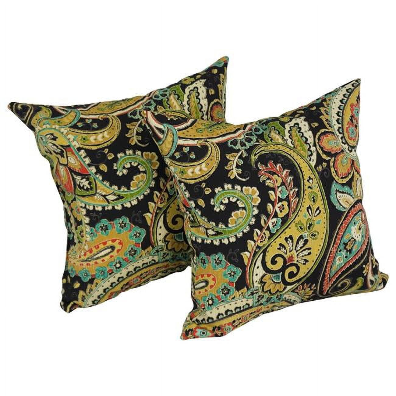 9910-S2-REO-58 17 in. Square Solid Polyester Outdoor Throw Pillows, Hadia Franco Noir - Set of 2