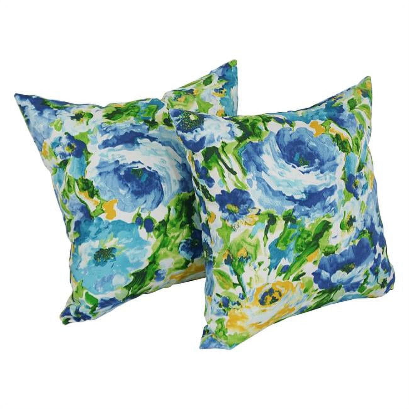 9910-S2-REO-65 17 in. Square Solid Polyester Outdoor Throw Pillows, Lesandra Sunblue - Set of 2