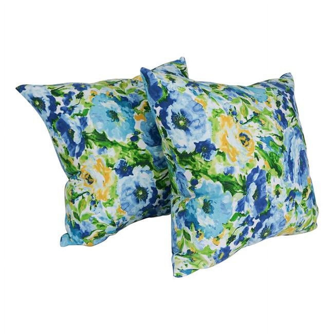 Spun Polyester Outdoor Floor Pillows, Lesandra Sunblue - Set of 2