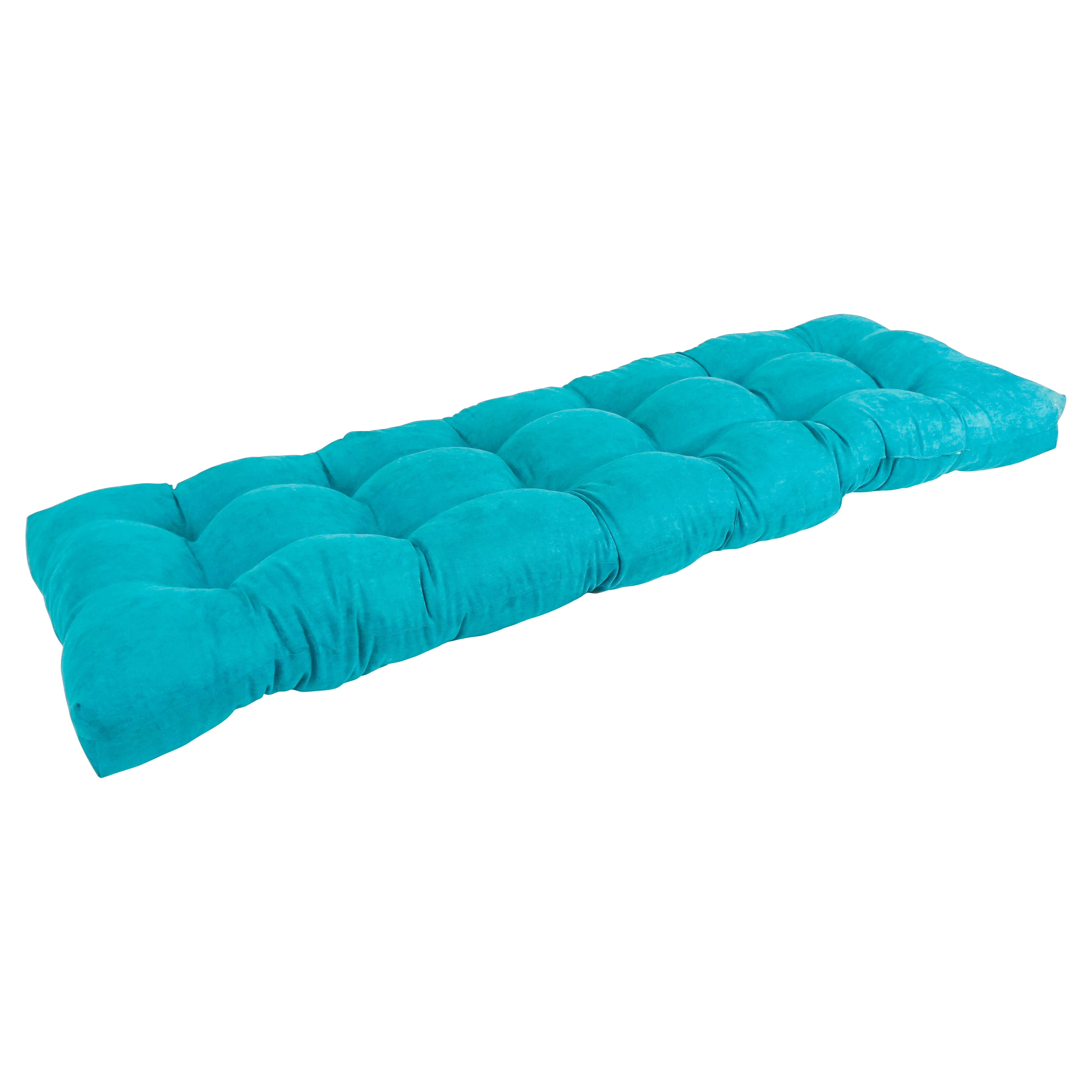 55 x 19 in. Tufted Solid Microsuede Bench Cushion, Aqua Blue