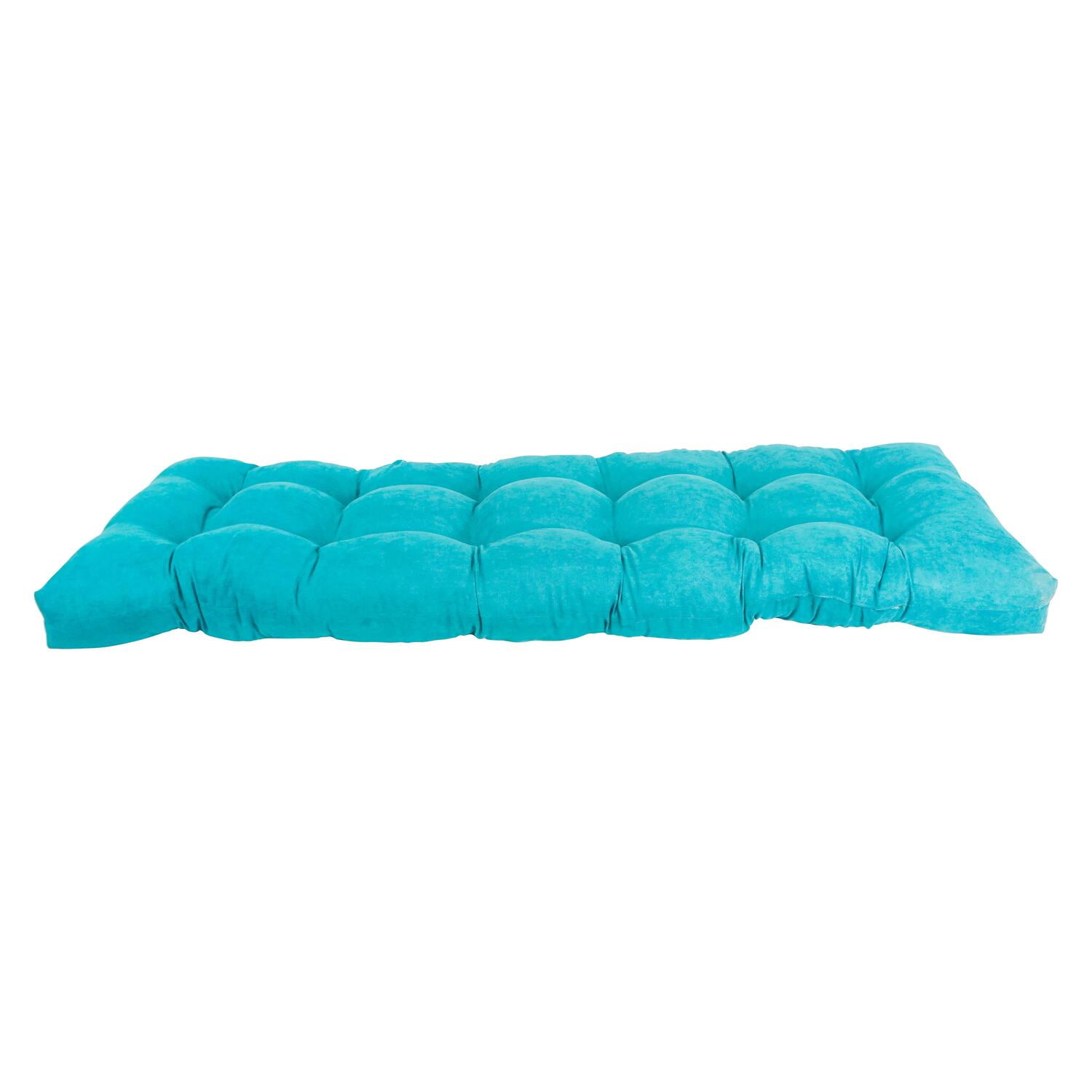 60 x 19 in. Tufted Solid Microsuede Bench Cushion, Aqua Blue