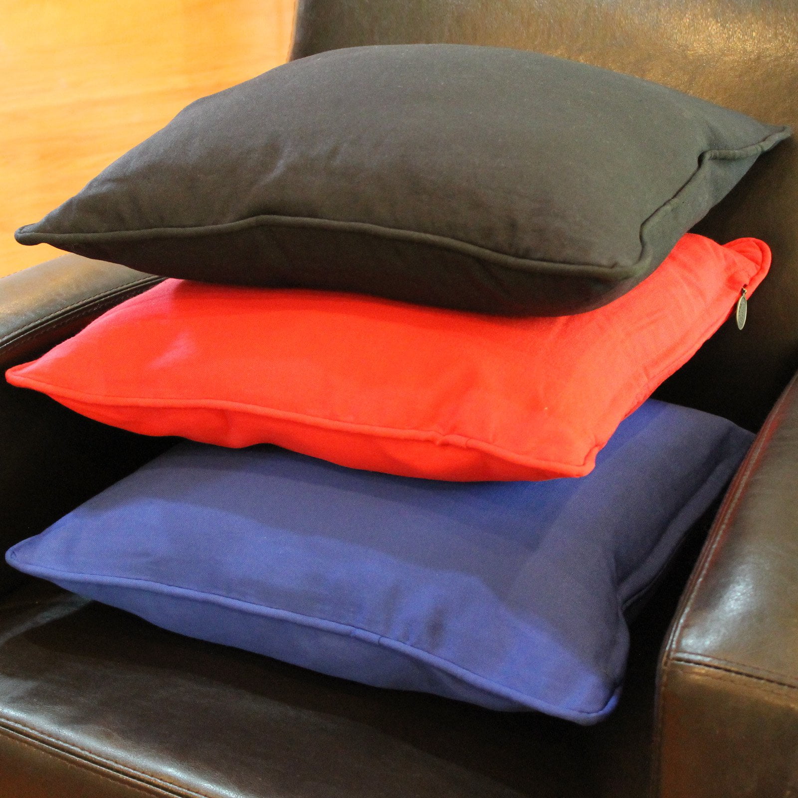 9810-CD-S2-TW-BK 18 in. Double-Corded Solid Twill Square Throw Pillows with Inserts, Black - Set of 2