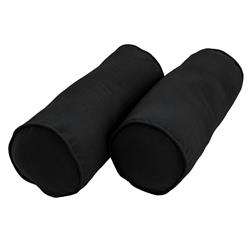 9814-CD-S2-TW-BK 20 x 8 in. Double-Corded Solid Twill Bolster Pillows with Inserts, Black - Set of 2