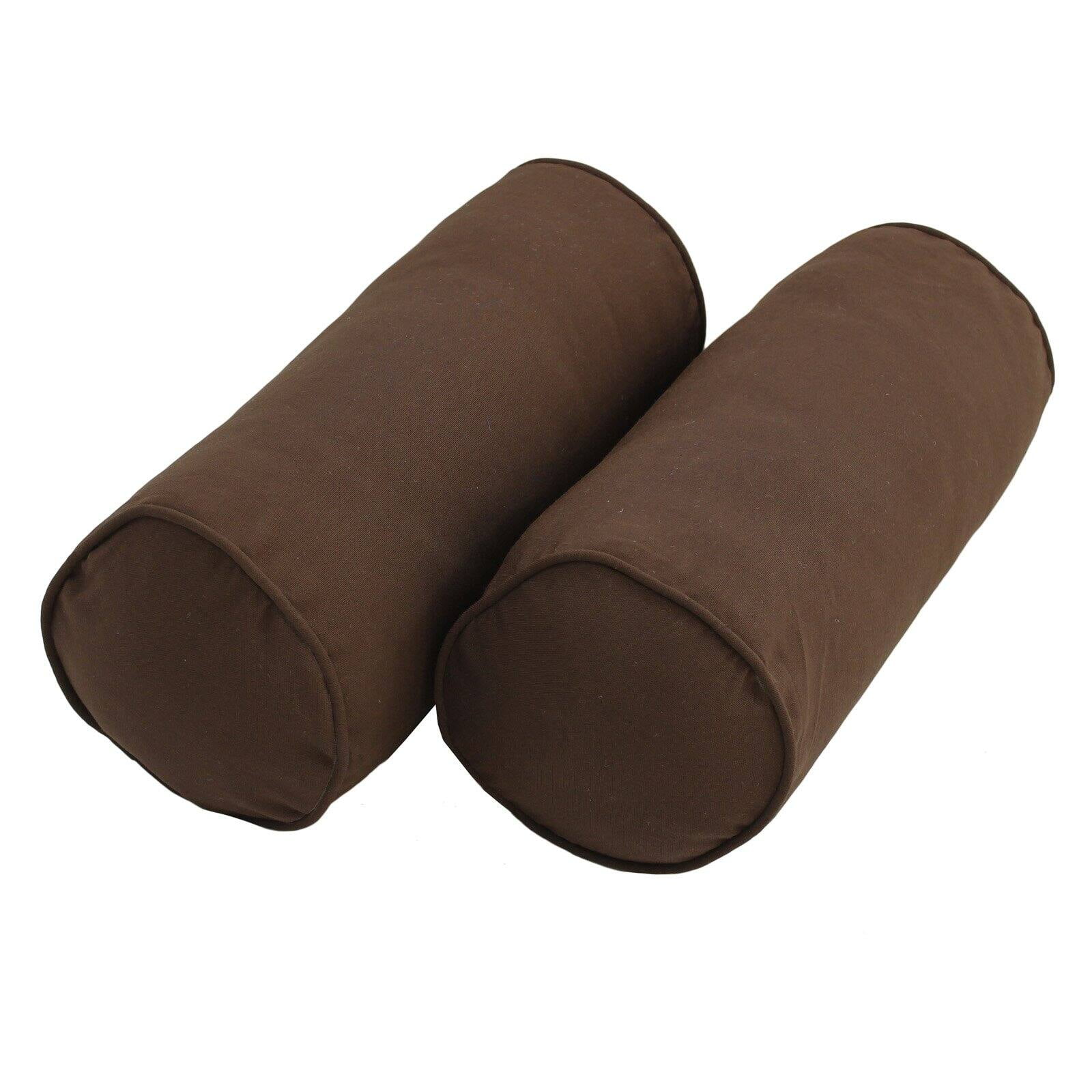 9814-CD-S2-TW-CH 20 x 8 in. Double-Corded Solid Twill Bolster Pillows with Inserts, Chocolate - Set of 2