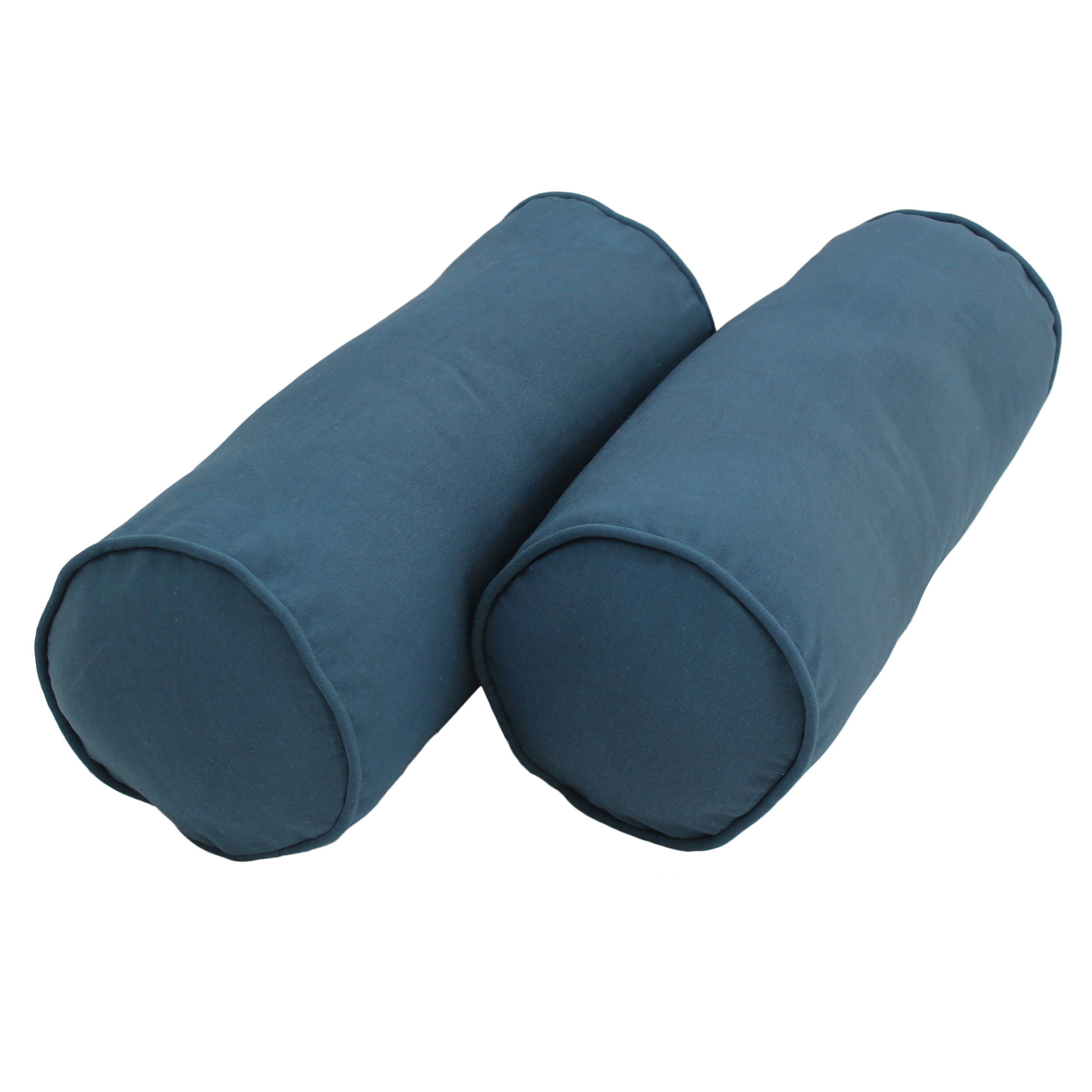 9814-CD-S2-TW-IN 20 x 8 in. Double-Corded Solid Twill Bolster Pillows with Inserts, Indigo - Set of 2
