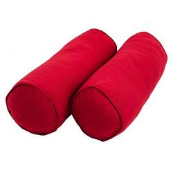 9814-CD-S2-TW-RD 20 x 8 in. Double-Corded Solid Twill Bolster Pillows with Inserts, Red - Set of 2
