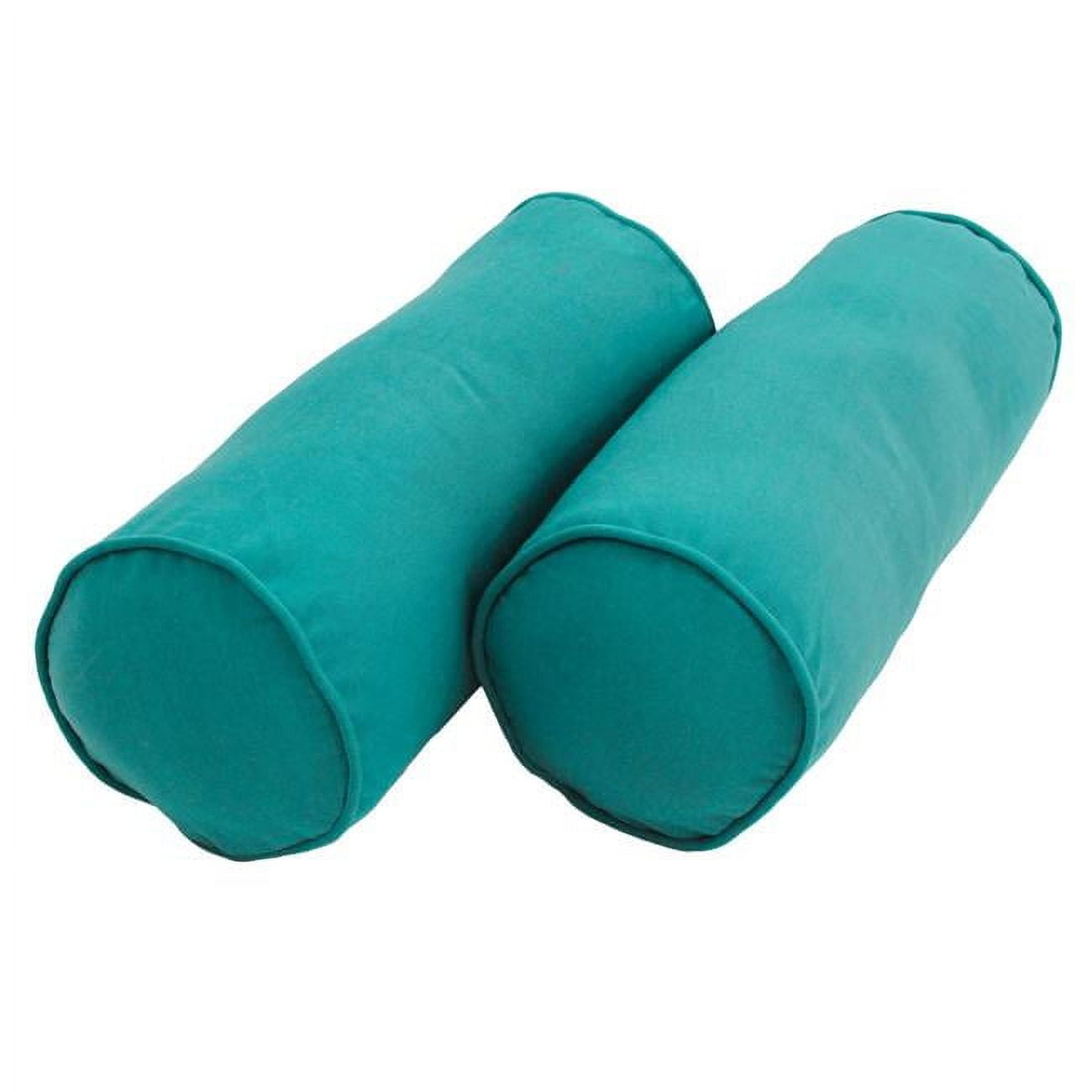 9814-CD-S2-TW-AB 20 x 8 in. Double-Corded Solid Twill Bolster Pillows with Inserts, Aqua Blue - Set of 2