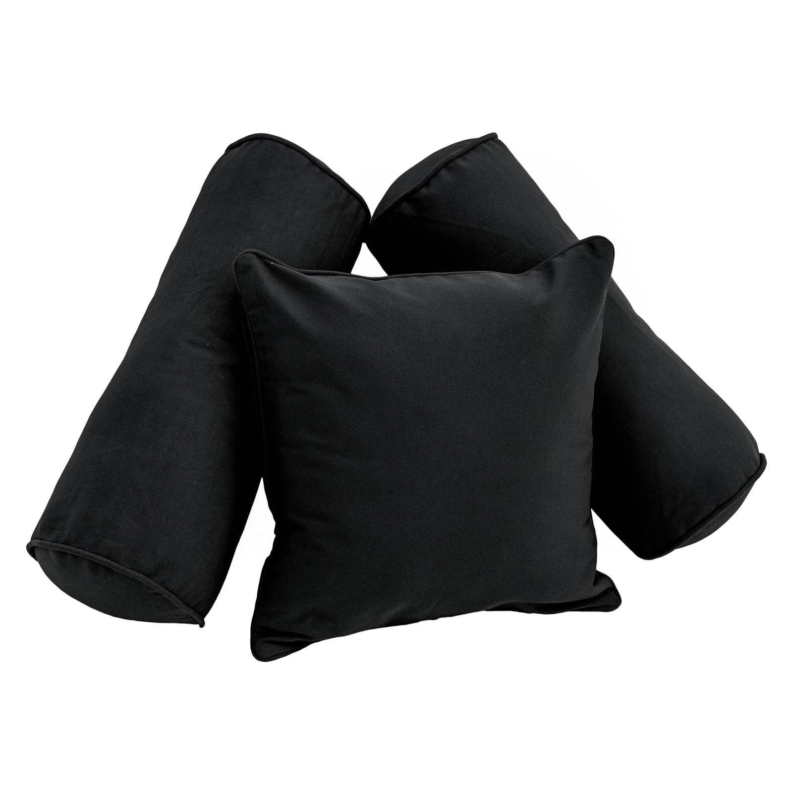 9816-CD-S3-TW-BK Double-Corded Solid Twill Throw Pillows with Inserts, Black - Set of 3